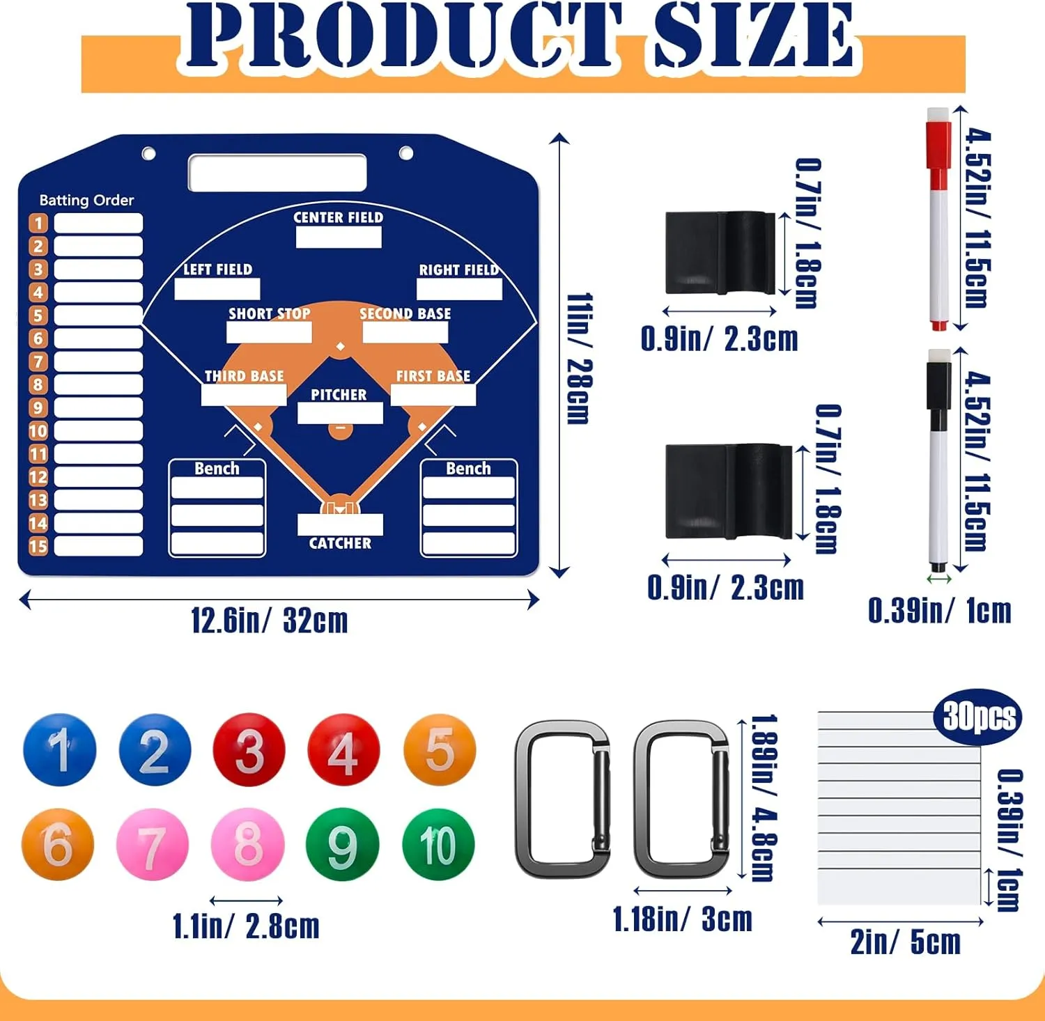 1 44PCS Baseball Coaching Board for Dugout, Dry Erase Lineup Board Softball Clipboard for Coach/ 30 Name Strip/ 10 Number Blocks/ 2 Marker/ 2 Buckle