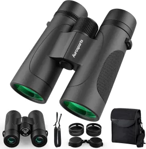 12x42 UHD Waterproof Binoculars for Adults: Fogproof Shockproof High Powered Easy Focus - Large View Lightweight with Clear Low Light Vision for Bird Watching Hunting Trip Hiking Black
