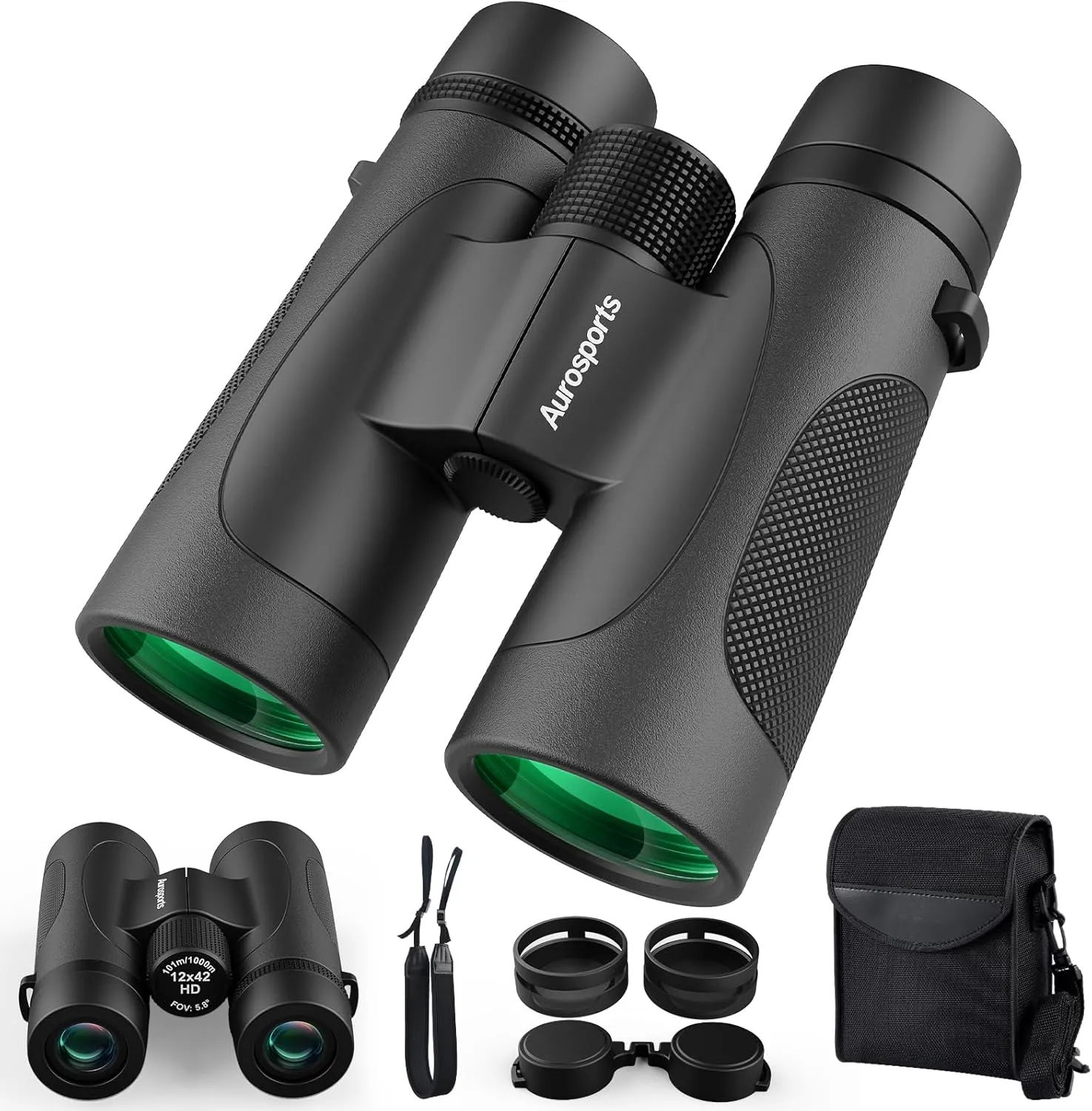 12x42 UHD Waterproof Binoculars for Adults: Fogproof Shockproof High Powered Easy Focus - Large View Lightweight with Clear Low Light Vision for Bird Watching Hunting Trip Hiking Black