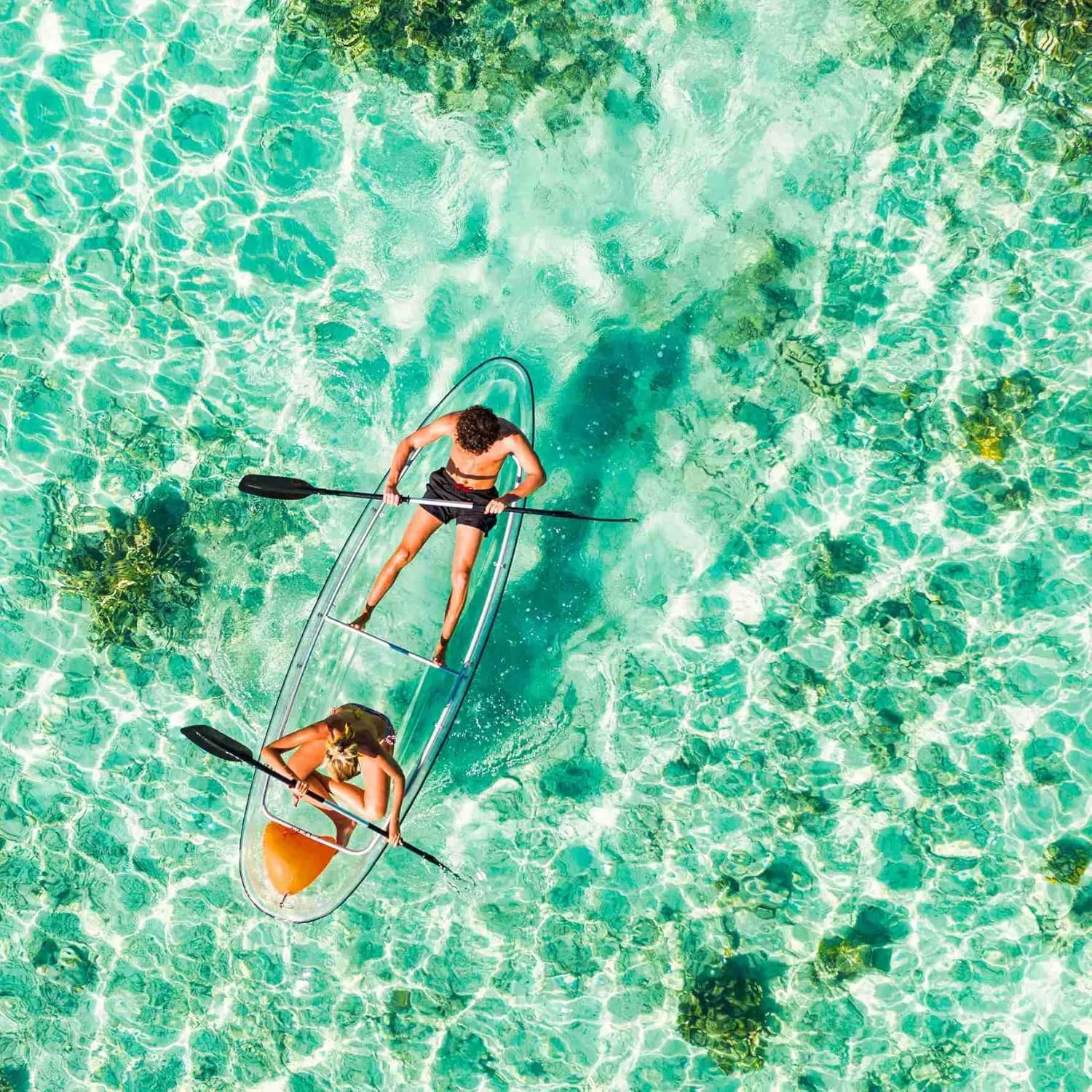 2 Seats Clear/Transparent Canoe/Kayak 11" Fit for Pool, Clear River/Lake/Beach/Bay/Calm Sea/Spring/Photography