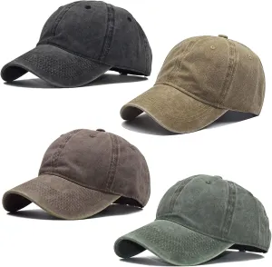 4 Pack Distressed Baseball Cap Adjustable Twill Vintage Washed Blanks Baseball Hat Plain Retro Dad Hat for Men Women
