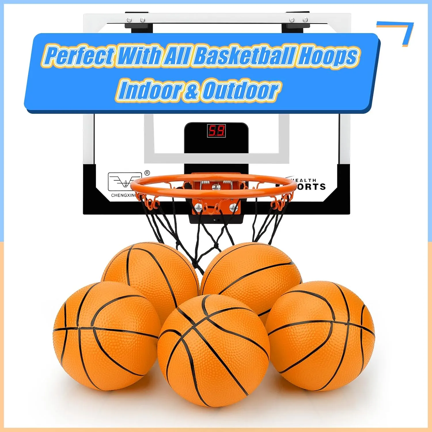 7 Inch PVC Mini Basketball for Indoor Basketball Hoops, Soft 7" Rubber Small Replacement Basketball for Over Door Basketball Hoop Sets, Little Basketballs for Kids (4 PCS with Air Pump)