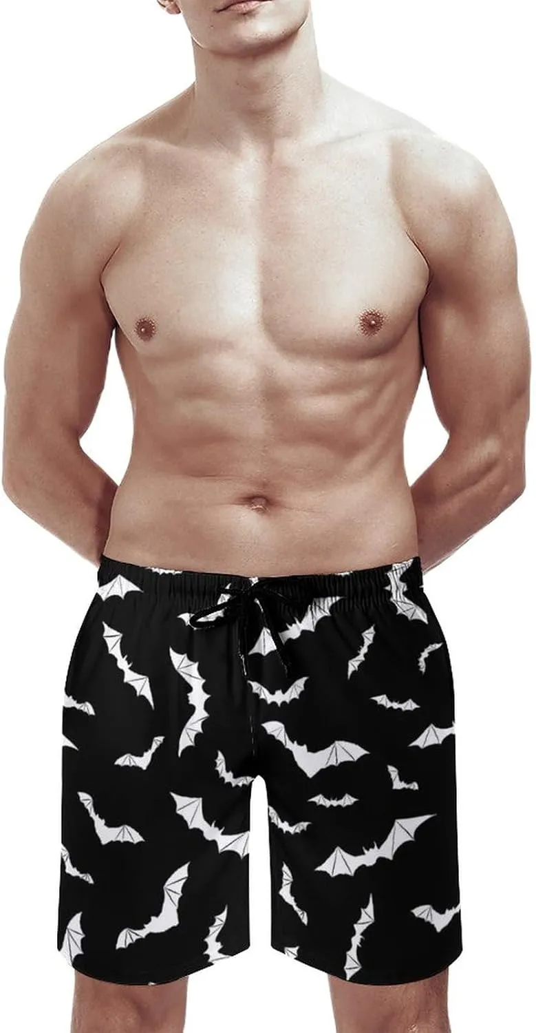 Bats Halloween Goth Mens Swim Trunks Quick Dry Summer Beach Board Shorts with Mesh Lining