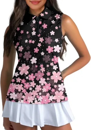 Biyejit Women's Sleeveless Golf Shirts Racerback Workout Tank Tops Lightweight Moisture Wicking Polo Shirts Casual T Shirt