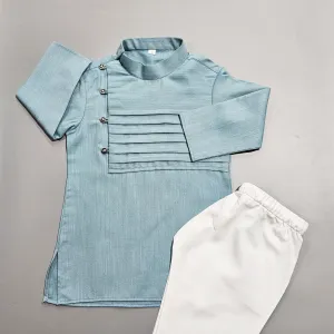 Bluish Grey Pleated Kurta Set