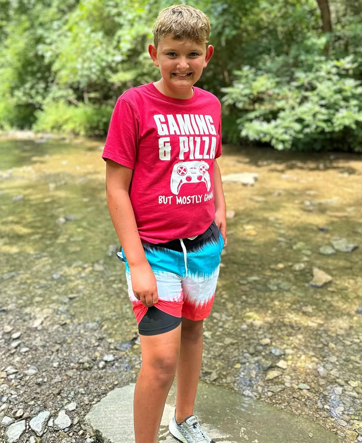 Boys Swim Trunks with Compression Liner Casual Bathing Suit for Kids Swim Shorts 6-18 Years