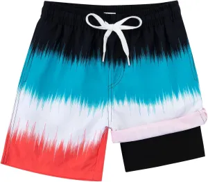 Boys Swim Trunks with Compression Liner Casual Bathing Suit for Kids Swim Shorts 6-18 Years