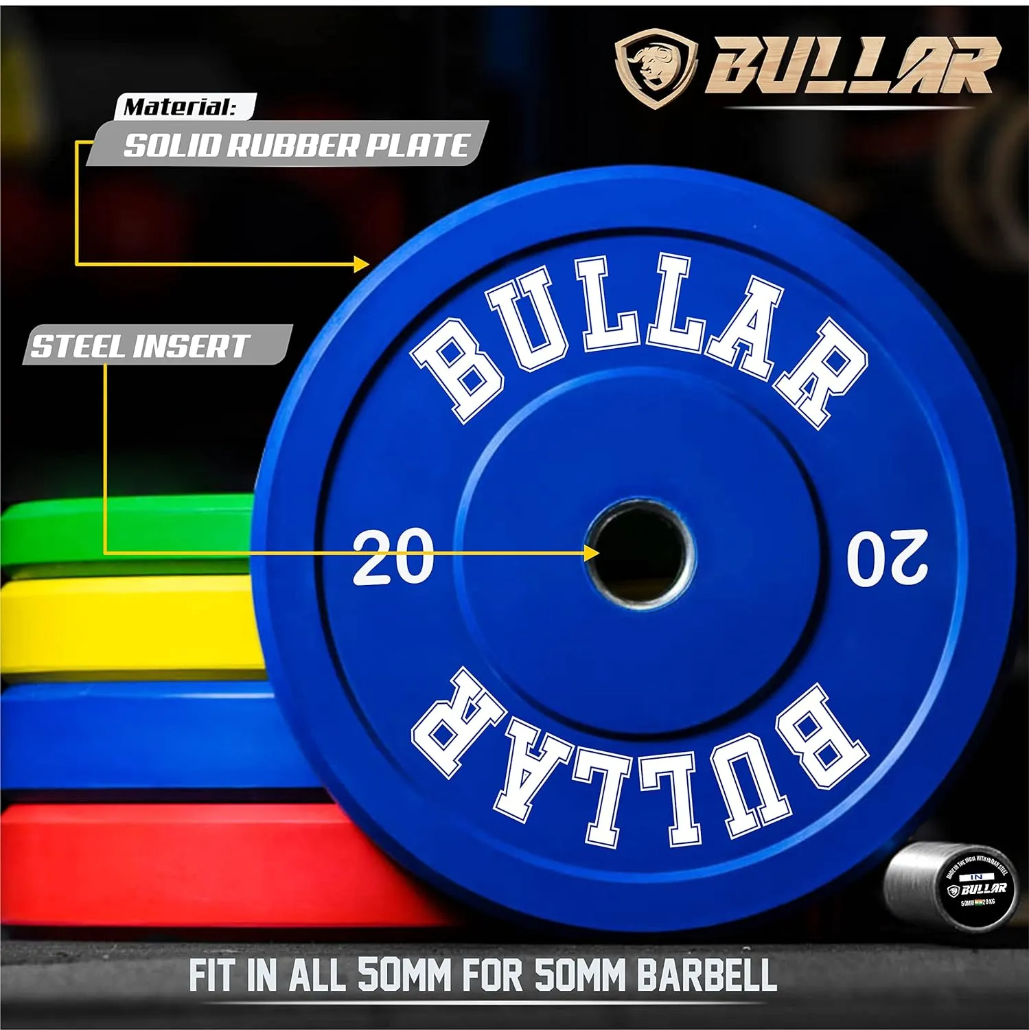 Bumper plates with olympic barbell (60 KG SET(15x2 10x2 5x2))