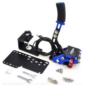 CNRAQR PC Racing Game USB Handbrake for 16Bit SIM for Racing Games, Compatible with G27 G29 G920 G923 T500 T300 Simulate Linear Handbrake BlueWith Fixing Clip and Plate