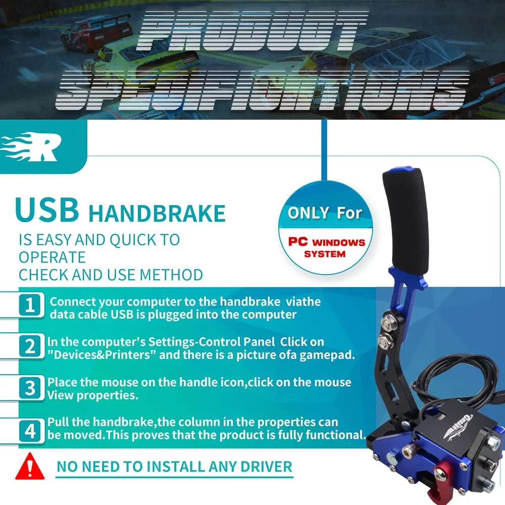 CNRAQR PC Racing Game USB Handbrake for 16Bit SIM for Racing Games, Compatible with G27 G29 G920 G923 T500 T300 Simulate Linear Handbrake BlueWith Fixing Clip and Plate