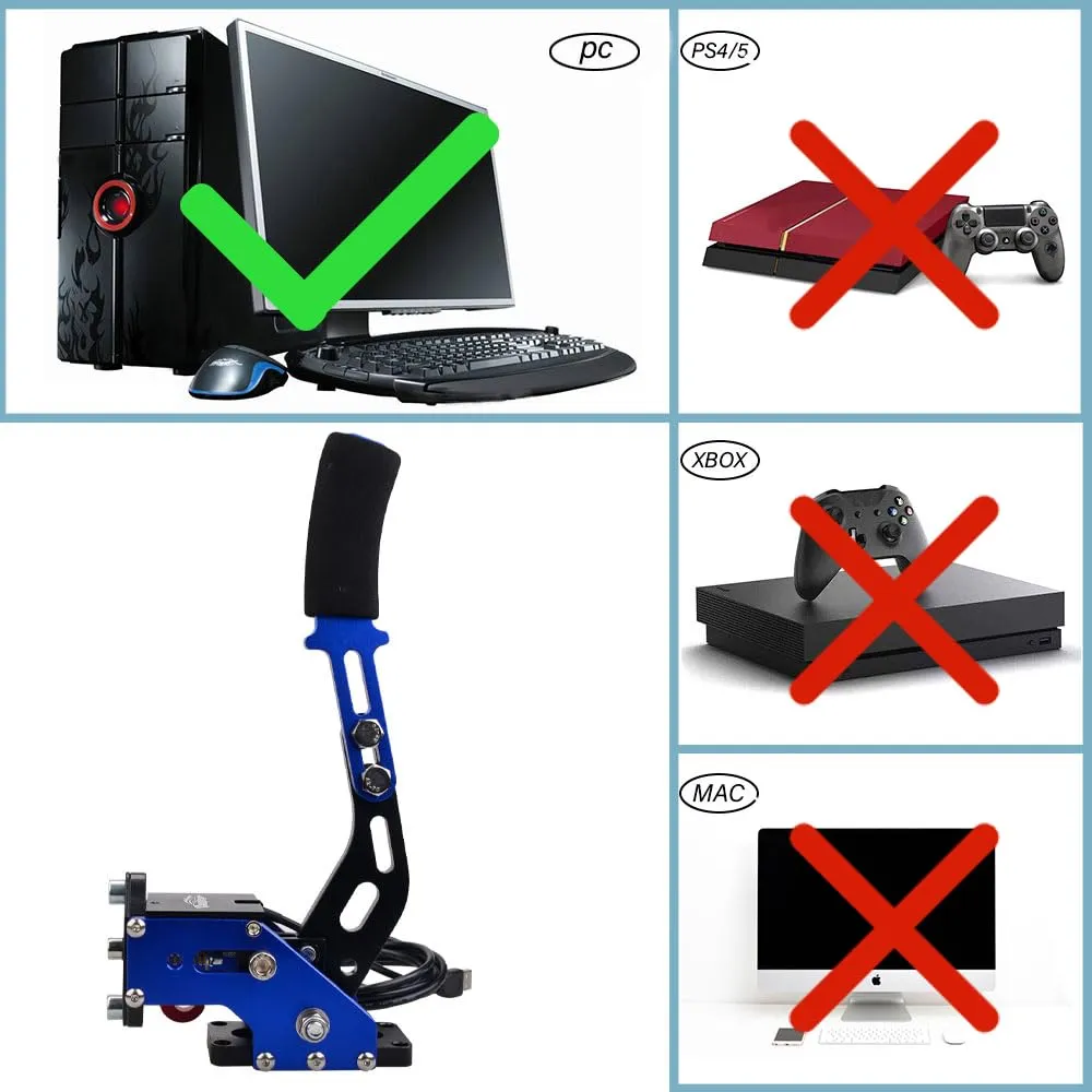 CNRAQR PC Racing Game USB Handbrake for 16Bit SIM for Racing Games, Compatible with G27 G29 G920 G923 T500 T300 Simulate Linear Handbrake BlueWith Fixing Clip and Plate