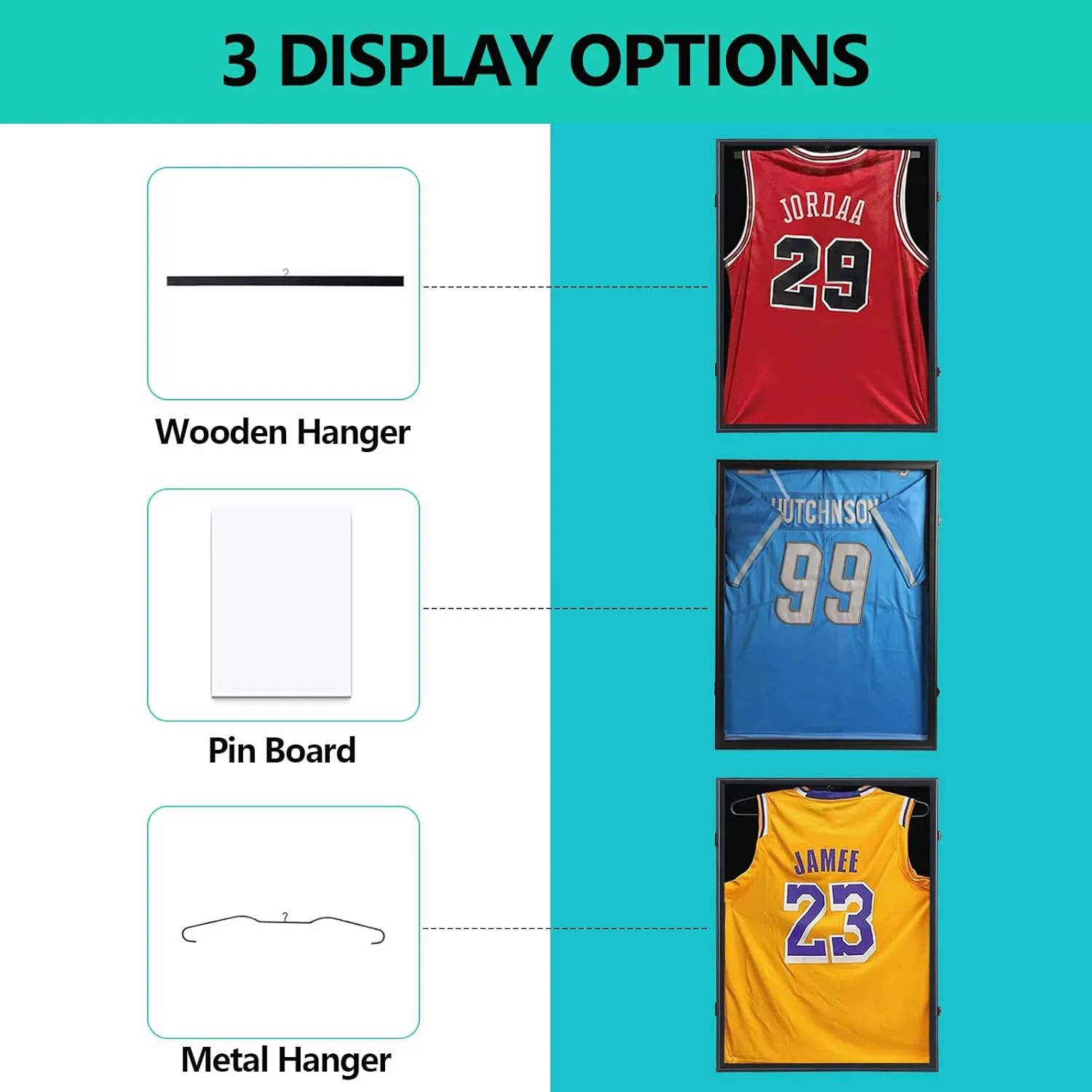 Football Jersey Frame Display Case 3 Pack - Lockable Jersey Display Case with UV Protection - Fits Hockey Soccer Basketball Baseball Shirts - Jersey Shadow Box, Black