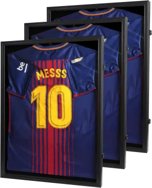 Football Jersey Frame Display Case 3 Pack - Lockable Jersey Display Case with UV Protection - Fits Hockey Soccer Basketball Baseball Shirts - Jersey Shadow Box, Black