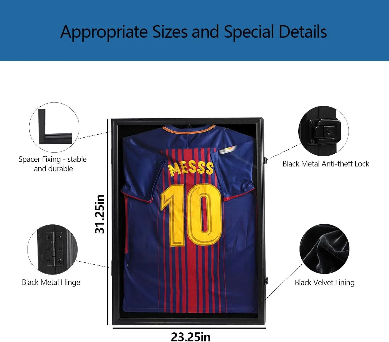 Football Jersey Frame Display Case 3 Pack - Lockable Jersey Display Case with UV Protection - Fits Hockey Soccer Basketball Baseball Shirts - Jersey Shadow Box, Black