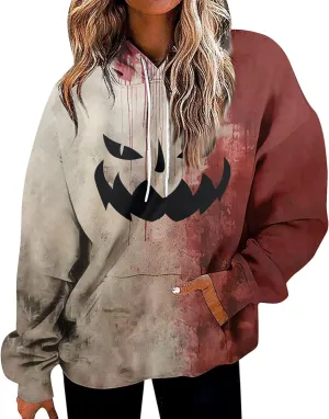 GOFULY Pumpkin Sweatshirt For Women Fall Y2K Hoodies Halloween Pumpkin Face Graphic Winter Sweatshirt Long Sleeve Pullover