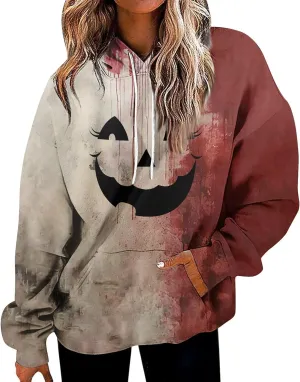 GOFULY Pumpkin Sweatshirt For Women Fall Y2K Hoodies Halloween Pumpkin Face Graphic Winter Sweatshirt Long Sleeve Pullover