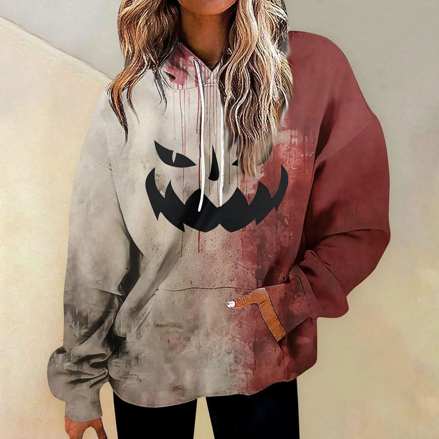 GOFULY Pumpkin Sweatshirt For Women Fall Y2K Hoodies Halloween Pumpkin Face Graphic Winter Sweatshirt Long Sleeve Pullover