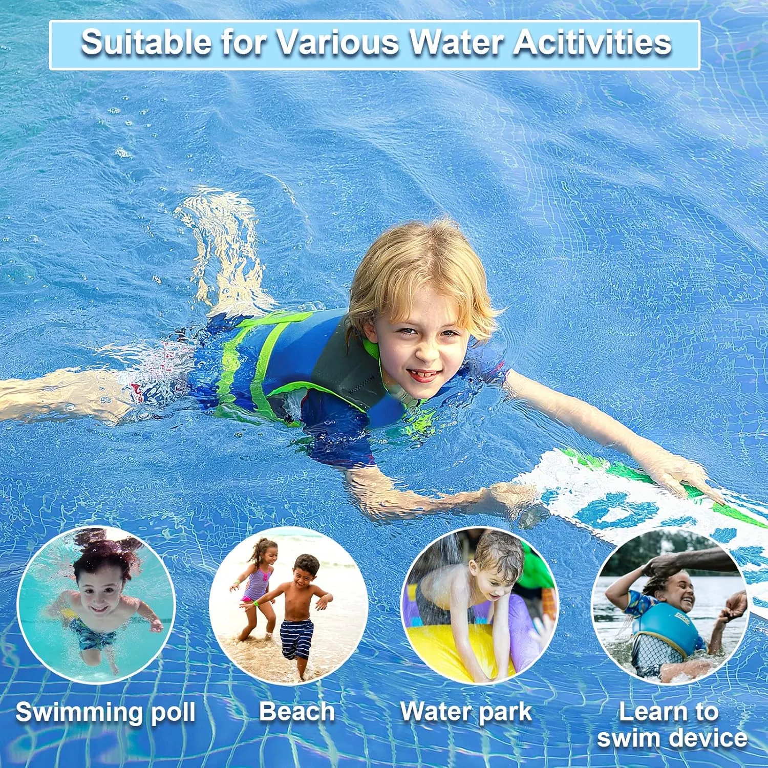 Gogokids Kids Swim Vest, Toddler Floaties for Boys Girls 20-70 Pounds Float Jacket with Adjustable Safety Strap, Buoyancy Pool Floation Trainer Vest Learn to Swim for Children 1-9 Years