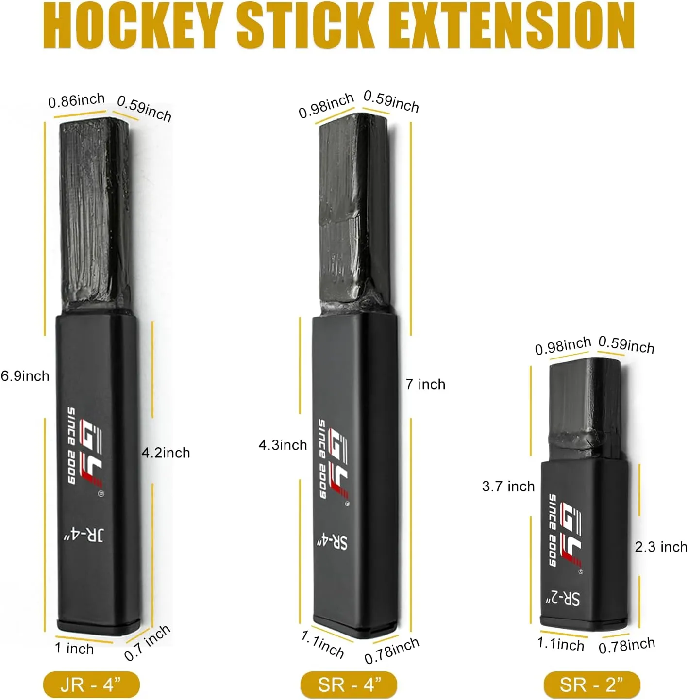 GY Hockey Stick Extension End Plug Junior -4" / Senior 2" & 4"  100% Fiberglass with PVC Cap  Easy Heat-Activated Glue Installation Fits Composite & Traditional Ice Hockey Sticks