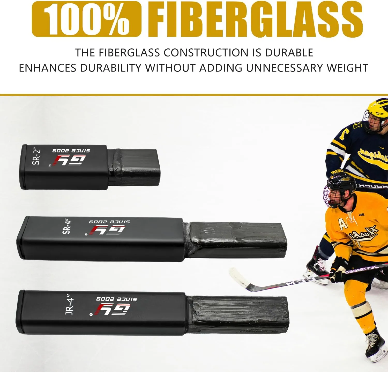 GY Hockey Stick Extension End Plug Junior -4" / Senior 2" & 4"  100% Fiberglass with PVC Cap  Easy Heat-Activated Glue Installation Fits Composite & Traditional Ice Hockey Sticks