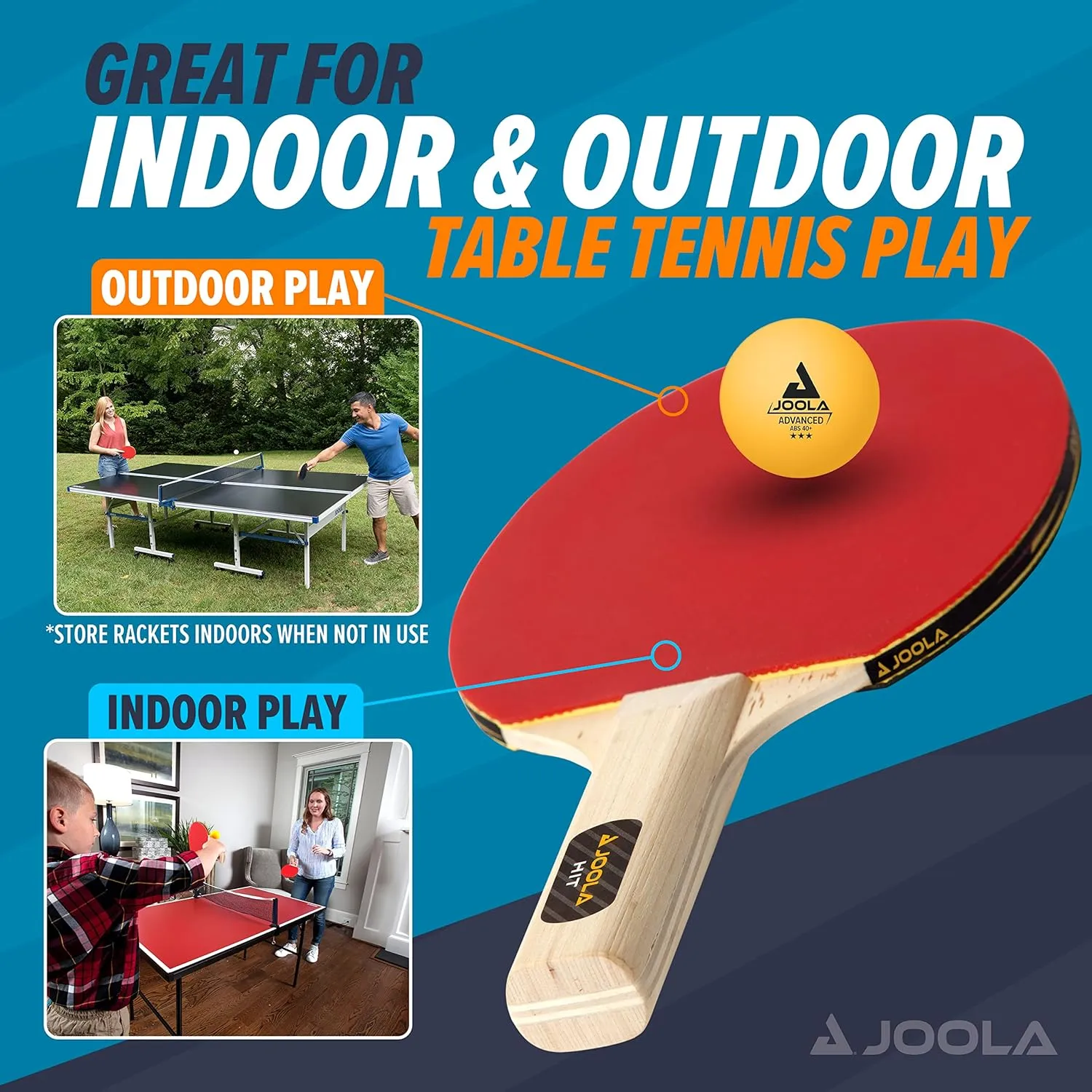 JOOLA Premium Table Tennis Set - 4 Regulation Ping Pong Paddles,Training Ping Pong Balls and Carrying Case - for Training and Recreational Play - Indoor and Outdoor Compatible
