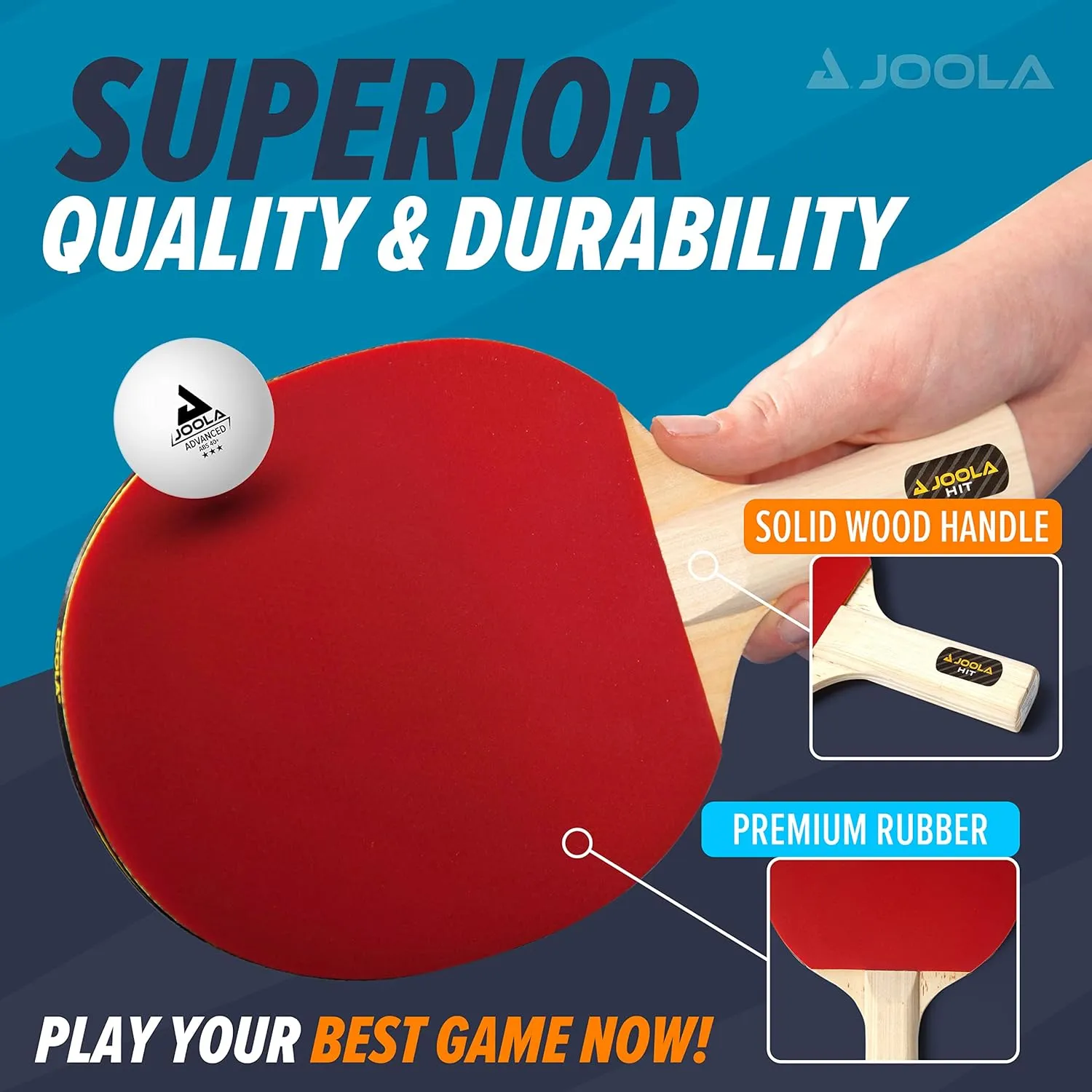 JOOLA Premium Table Tennis Set - 4 Regulation Ping Pong Paddles,Training Ping Pong Balls and Carrying Case - for Training and Recreational Play - Indoor and Outdoor Compatible