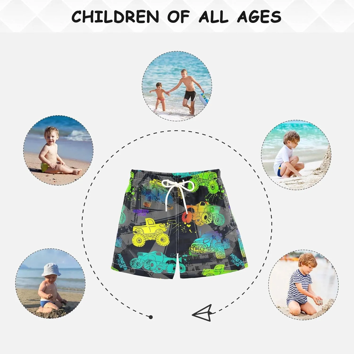Little Boys Swim Trunks Beach Board Shorts Quick Dry Swimsuit Bathing Suits with Mesh Lining
