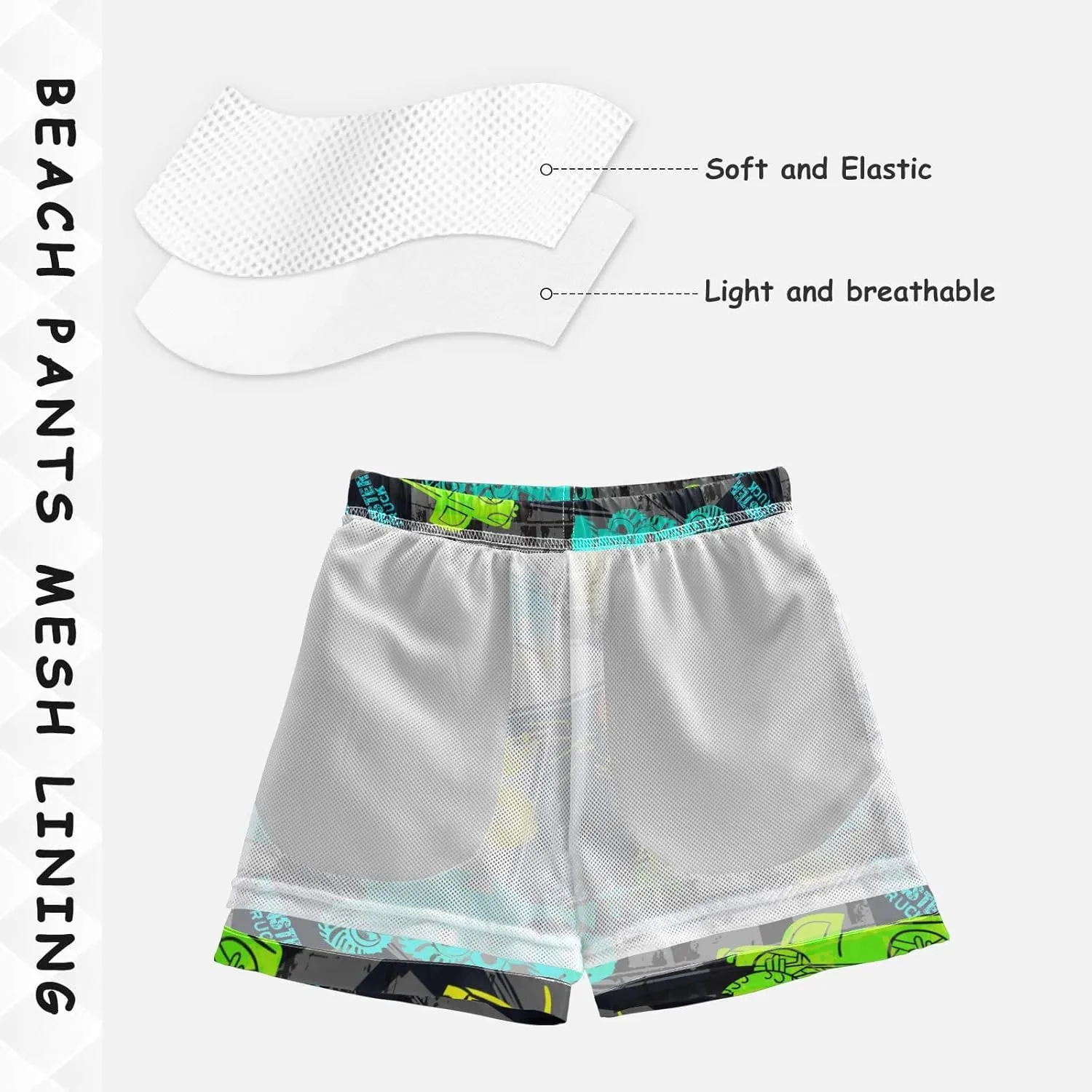 Little Boys Swim Trunks Beach Board Shorts Quick Dry Swimsuit Bathing Suits with Mesh Lining