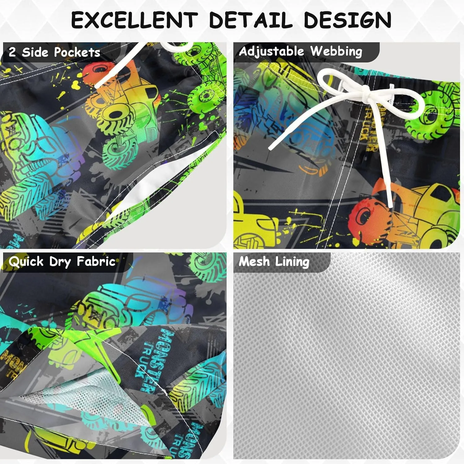 Little Boys Swim Trunks Beach Board Shorts Quick Dry Swimsuit Bathing Suits with Mesh Lining