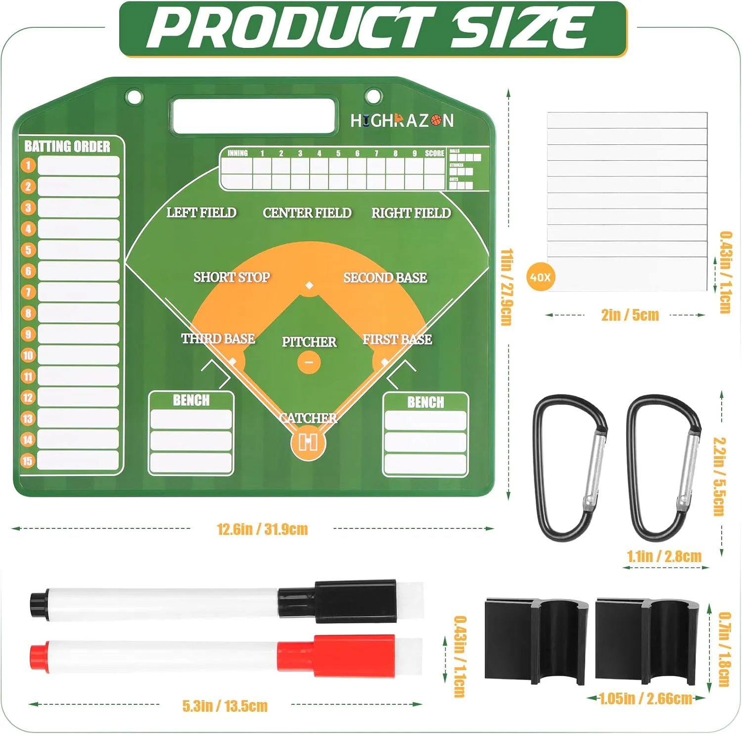 Magnetic Baseball Coach Clipboard, Dry Erase Lineup Board, Premium Tactical Baseball Coaching Board with 40 Lineup Cards, Dugout Display Softball Coaching Accessories - Green