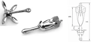 Marine Grade Stainless Steel Folding Grapnel Anchor 15 lb