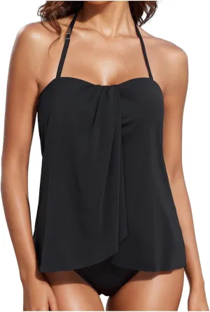 Mastectomy Swimsuits for Women with Pocket Only High Two Tummy Neck Tankini Piece High Waist Halter Control
