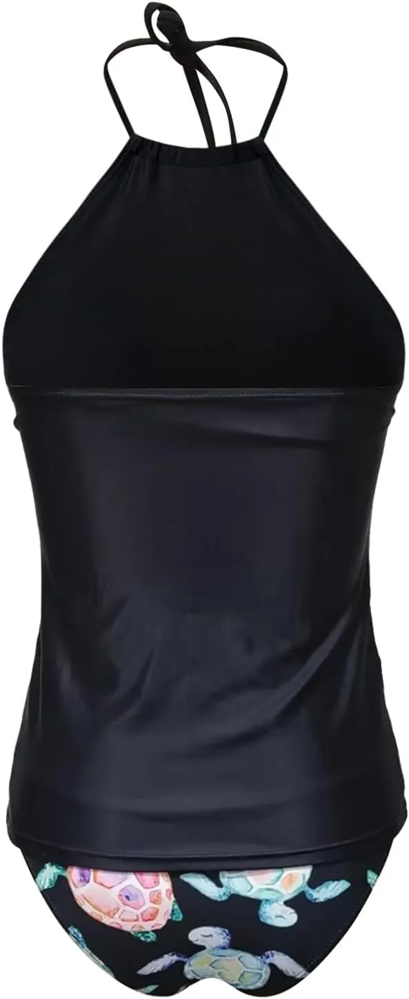 Mastectomy Swimsuits for Women with Pocket Only High Two Tummy Neck Tankini Piece High Waist Halter Control
