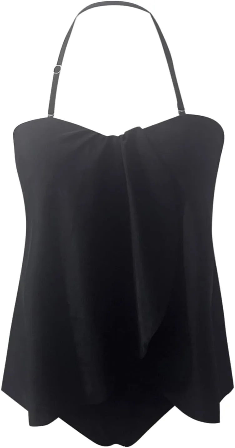Mastectomy Swimsuits for Women with Pocket Only High Two Tummy Neck Tankini Piece High Waist Halter Control