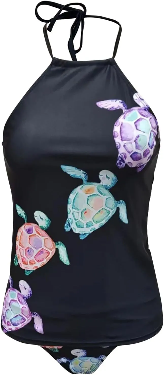 Mastectomy Swimsuits for Women with Pocket Only High Two Tummy Neck Tankini Piece High Waist Halter Control