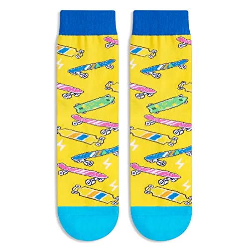 Novelty Skateboard Socks for Kids, Funny Skateboard Gifts for Sports Lovers, Kids' Gifts for Boys and Girls, Unisex Skateboard Themed Socks Children, Silly Socks, Cute Socks, Gifts for 7-10 Years Old