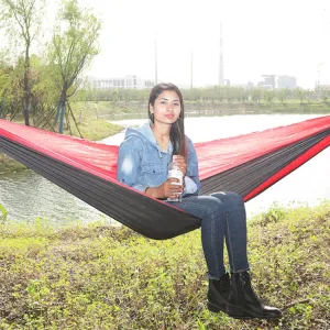 Outdoor Hammock Nylon Parachute Cloth Travel Camping Swing, Style: 2.7m x 1.4m (Black Red)