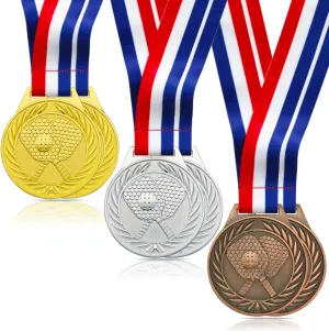 Pickleball Medals - 2.56 Inch Gold Silver Bronze Metal Pickle Ball Medal with V Neck Ribbons for Kids Adults Trophy Award Prize Gift