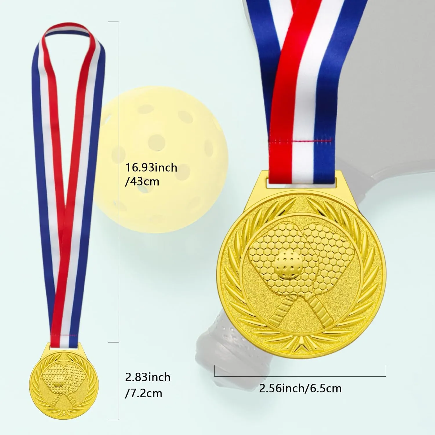 Pickleball Medals - 2.56 Inch Gold Silver Bronze Metal Pickle Ball Medal with V Neck Ribbons for Kids Adults Trophy Award Prize Gift