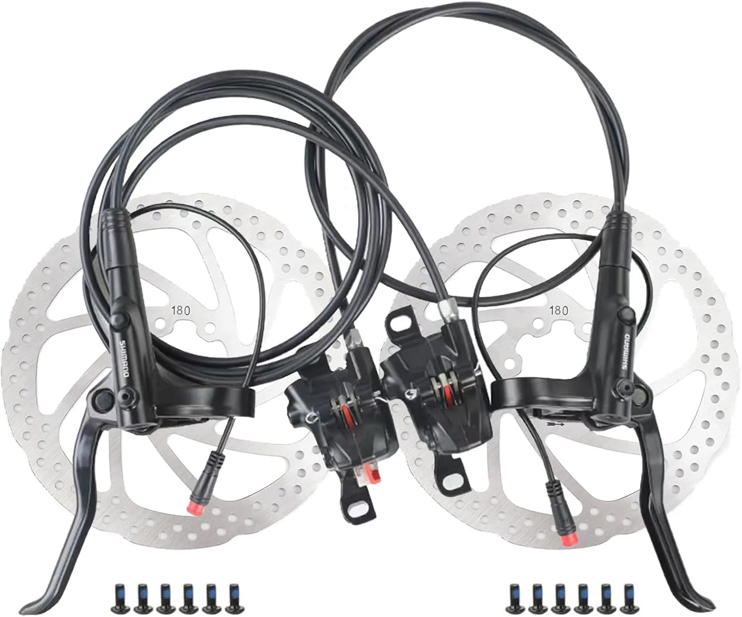ShimanoOEM MT200 E-Bike Hydraulic Disc Brakes Set, New Upgrade 2-Pin 2-Piston Ebike Hydraulic Brakes Set with 160/180/203mm Rotors, Pre-Bled with Mineral Oil Ebike Hydraulic Brakes