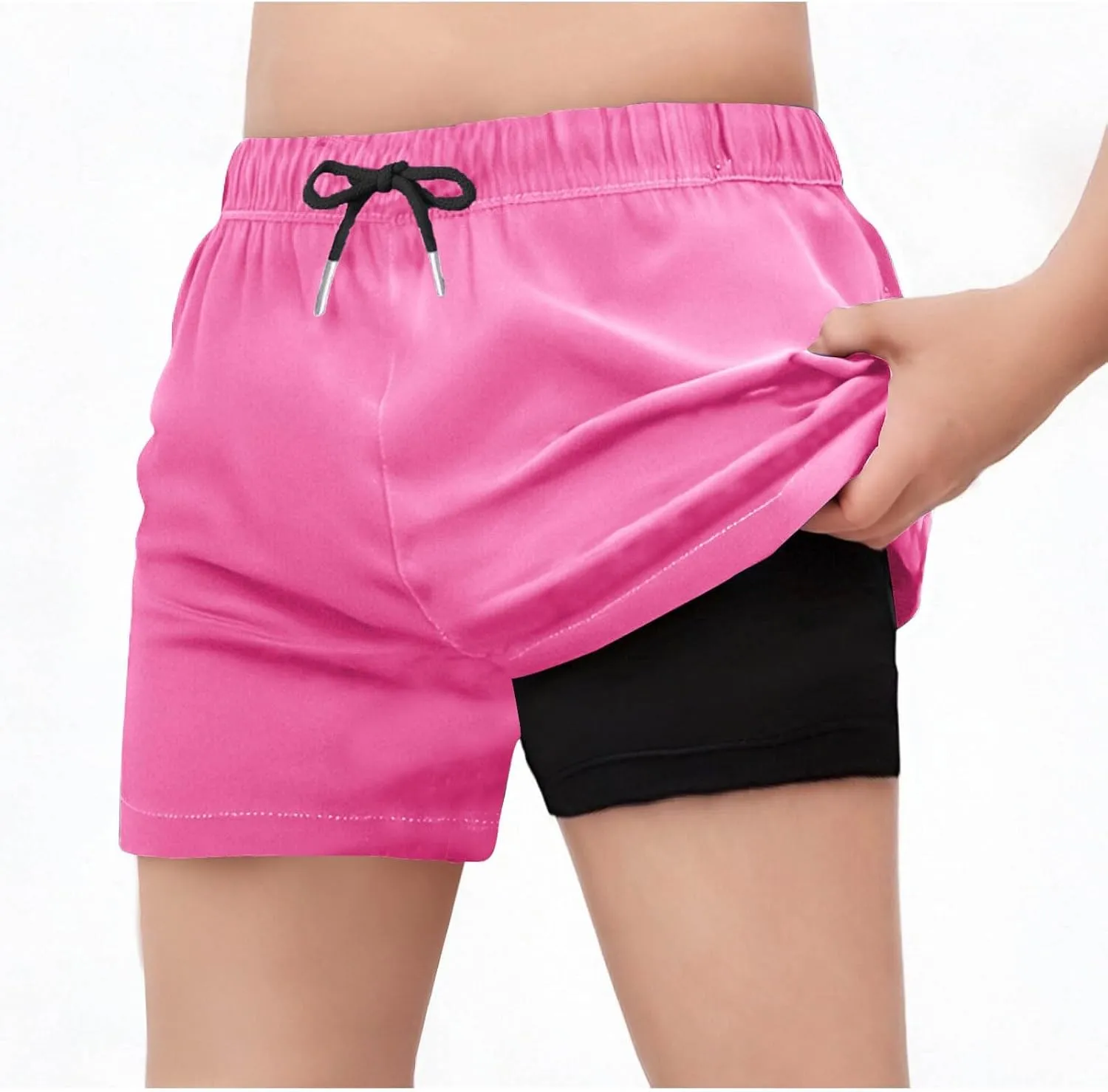 Swim Shorts for Girls Quick Dry High Waisted Trunks with Compression Liner Drawstring Beach Board Shorts Swim Bottoms