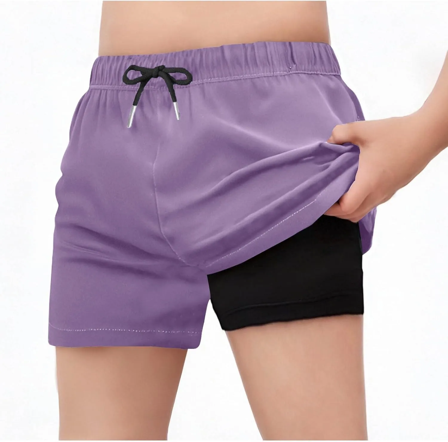 Swim Shorts for Girls Quick Dry High Waisted Trunks with Compression Liner Drawstring Beach Board Shorts Swim Bottoms