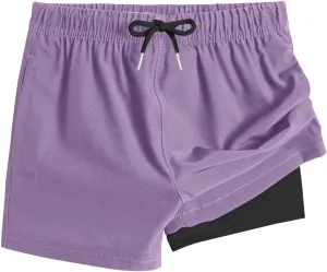 Swim Shorts for Girls Quick Dry High Waisted Trunks with Compression Liner Drawstring Beach Board Shorts Swim Bottoms
