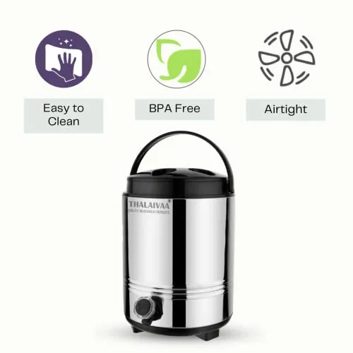 THALAIVAA Insulated Hot and Cold Water Containers with Tap (8 Liters, Silver) Highly Durable & Sturdy Base I Double Wall PUF Insulation Keeps Beverages HOT N Cold Upro 4 to 5 hrs I BPA Free