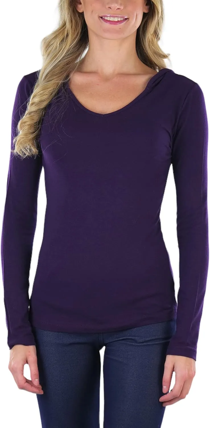 ToBeInStyle Women's Cotton Long Sleeve V-Neck Raw Edge Relaxed Fit Hoodie