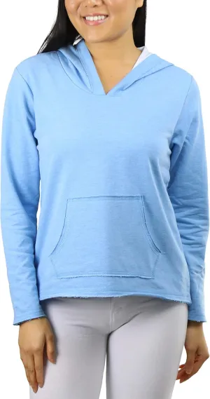ToBeInStyle Women's Cotton Long Sleeve V-Neck Raw Edge Relaxed Fit Hoodie