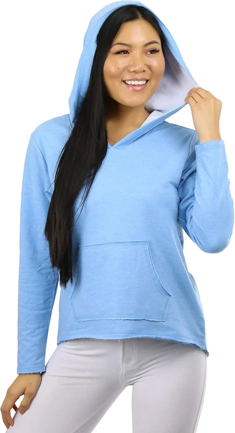 ToBeInStyle Women's Cotton Long Sleeve V-Neck Raw Edge Relaxed Fit Hoodie