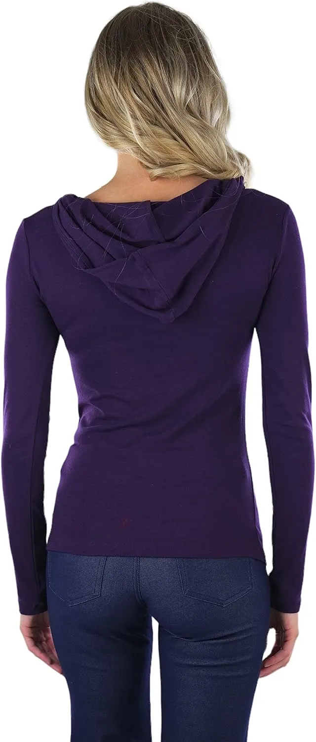 ToBeInStyle Women's Cotton Long Sleeve V-Neck Raw Edge Relaxed Fit Hoodie