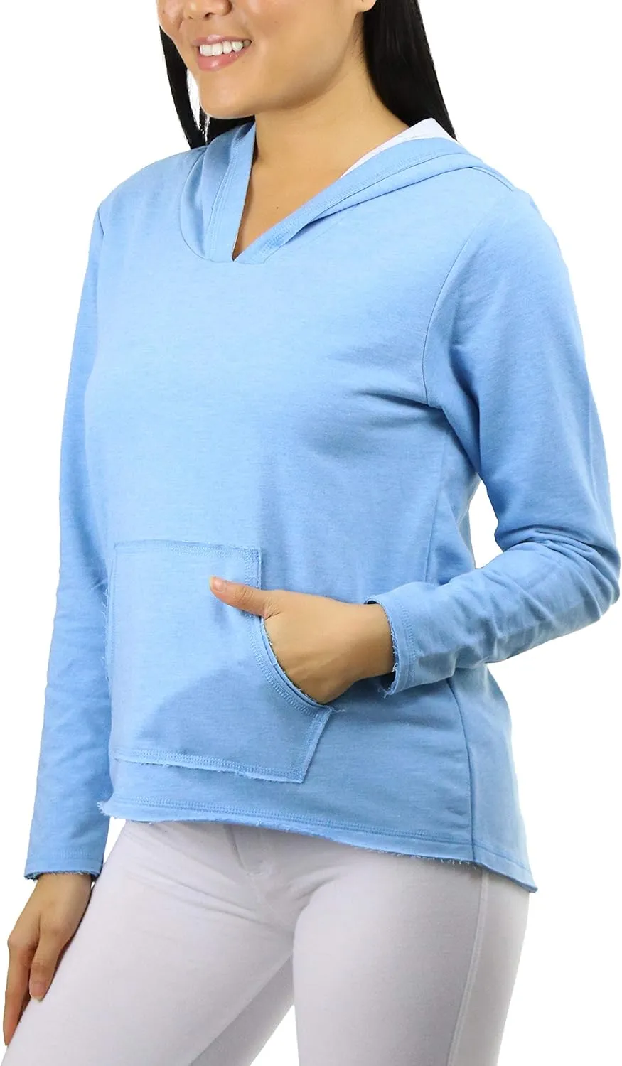 ToBeInStyle Women's Cotton Long Sleeve V-Neck Raw Edge Relaxed Fit Hoodie