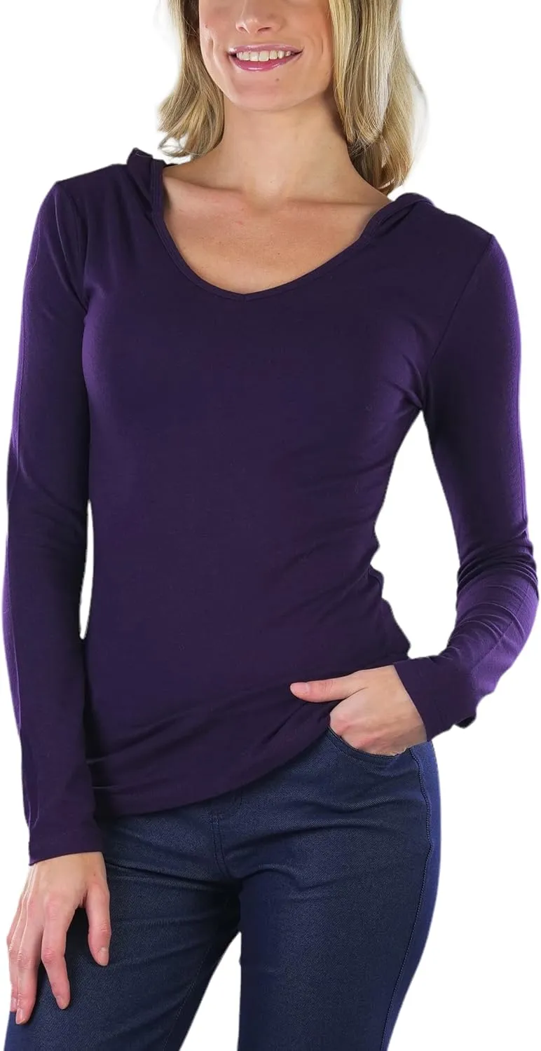 ToBeInStyle Women's Cotton Long Sleeve V-Neck Raw Edge Relaxed Fit Hoodie